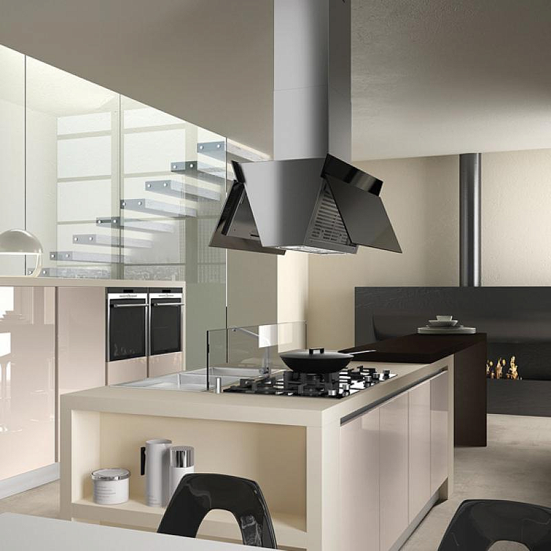 Вытяжка Falmec Design+ BUTTERFLY isola 90 inox vetro nero (800) preview 6